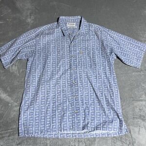 Vintage Columbia Shirt Mens Large Fish Print Button Down Outdoors Fishing